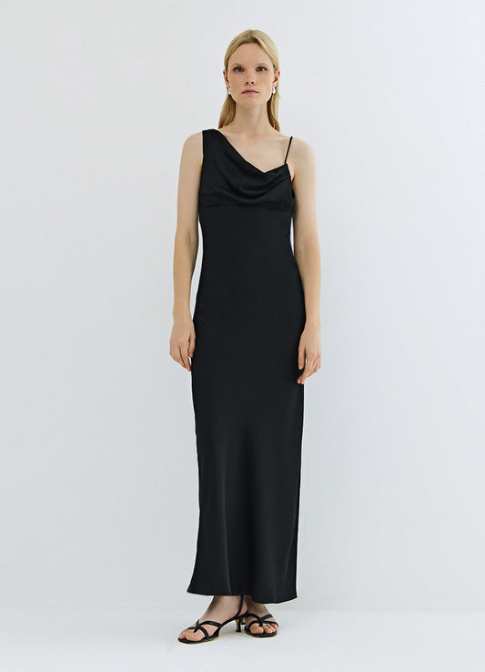 Black Maxi Dress with Asymmetrical Neckline