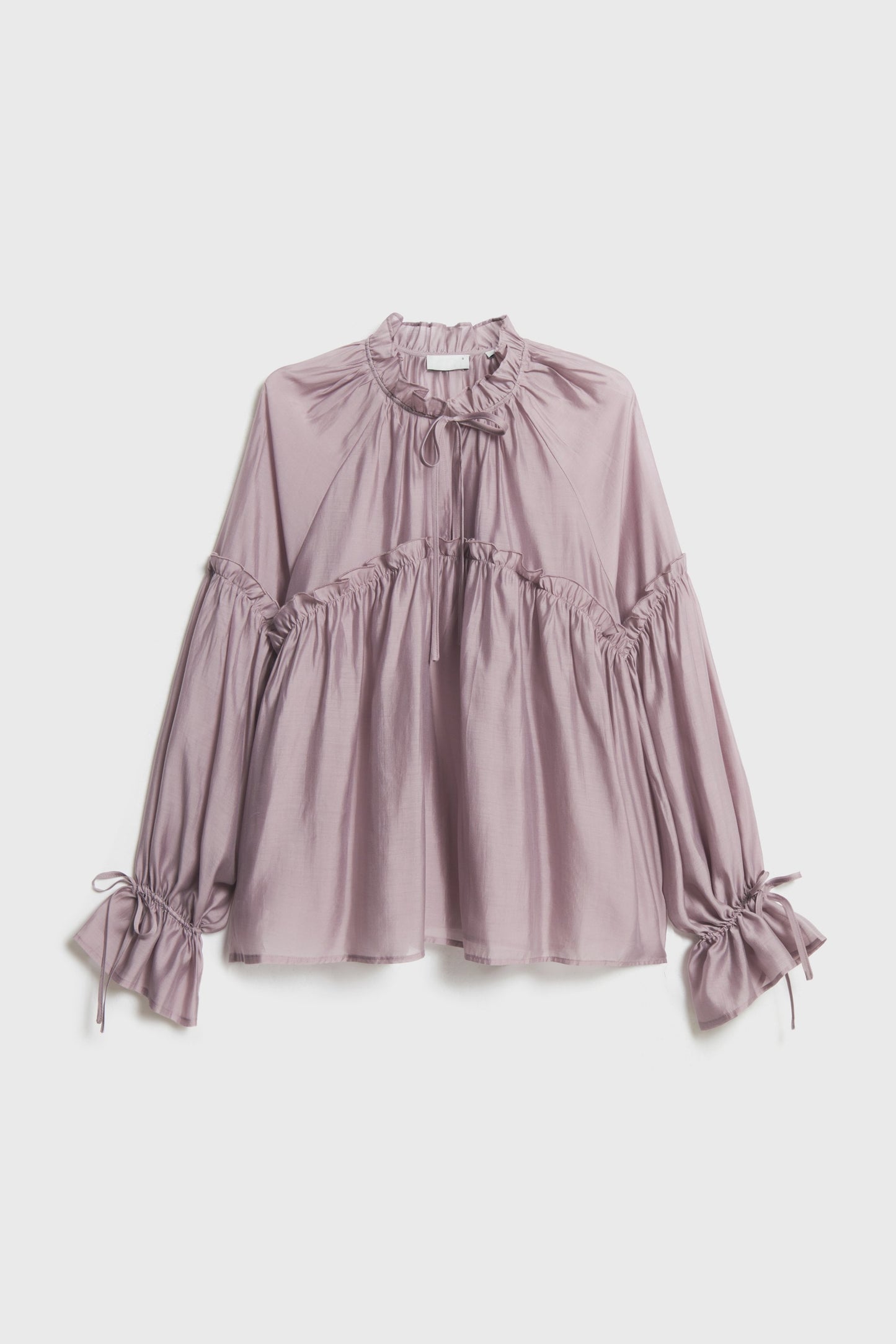 Taupe Lilac Draped Long Sleeves Blouse