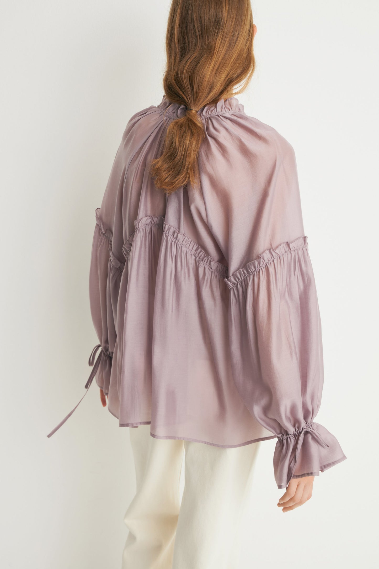 Taupe Lilac Draped Long Sleeves Blouse