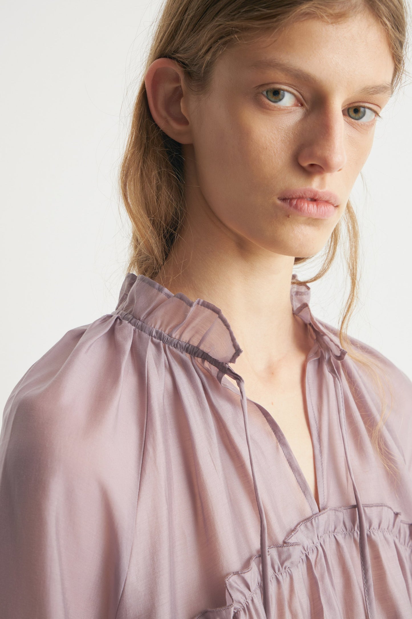Taupe Lilac Draped Long Sleeves Blouse