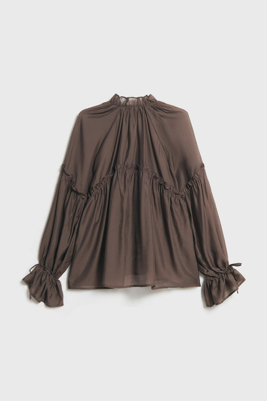 Brown Frilled Long Sleeves Blouse