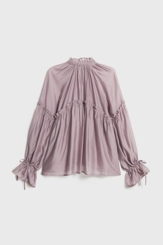 Taupe Lilac Draped Long Sleeves Blouse