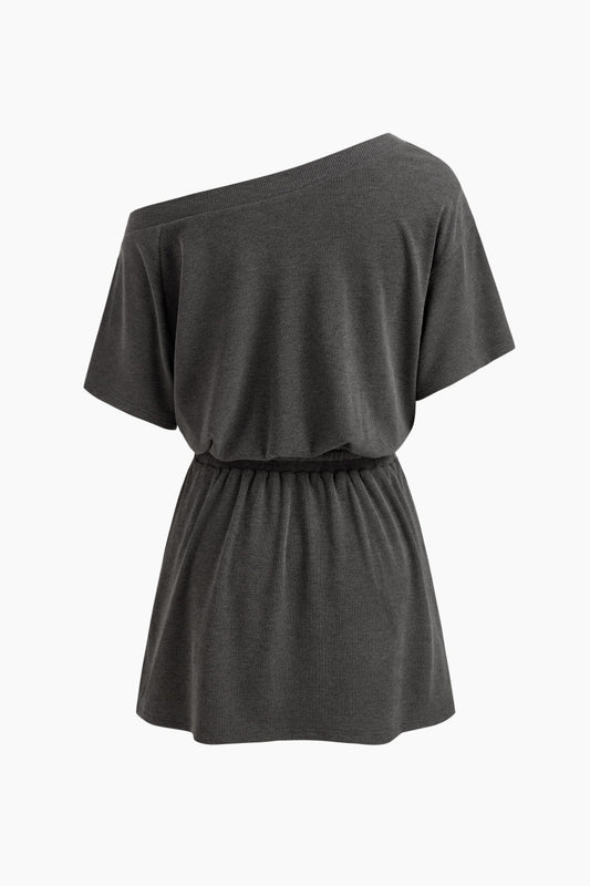 Dark Grey Off-shoulder Drawstring Dress