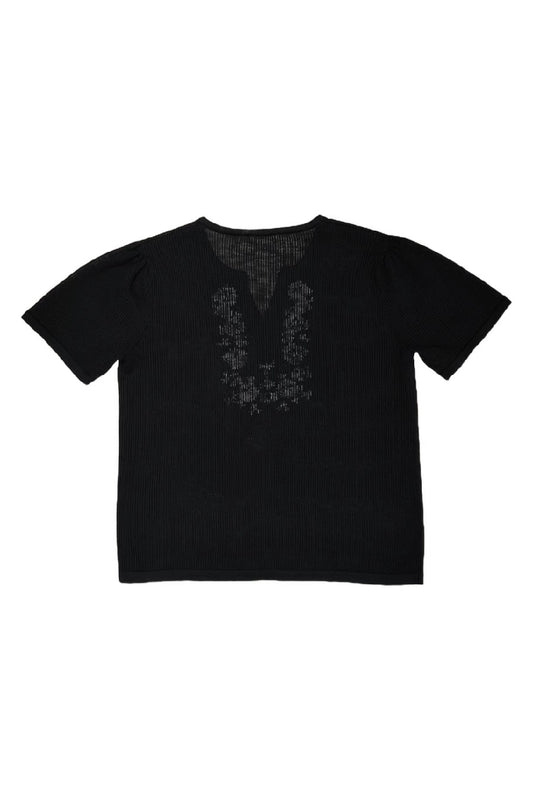 Black Embroidered Lace-Up T-Shirt