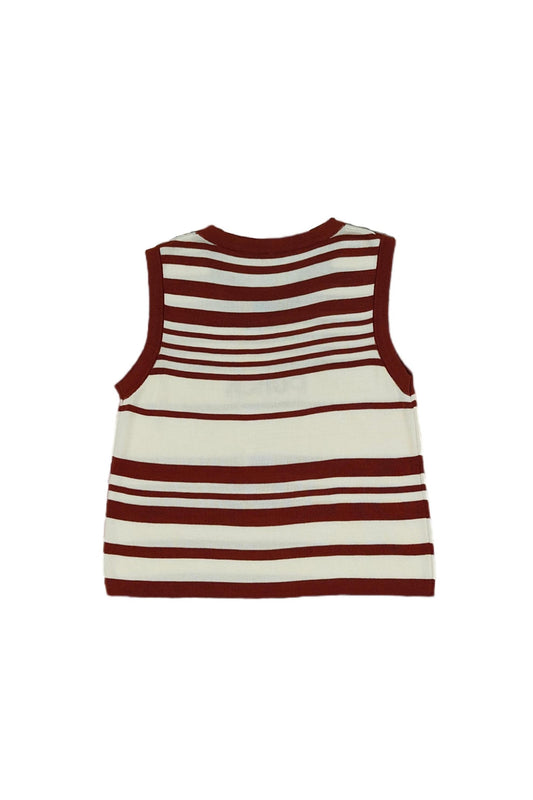 Brown Embroidered Striped Knit Tank Top