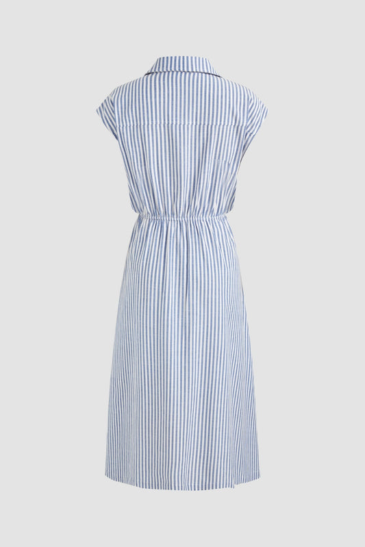 White and Blue Striped Shirt Dress