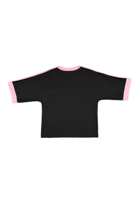 Black and Pink V-neck Print T-shirt