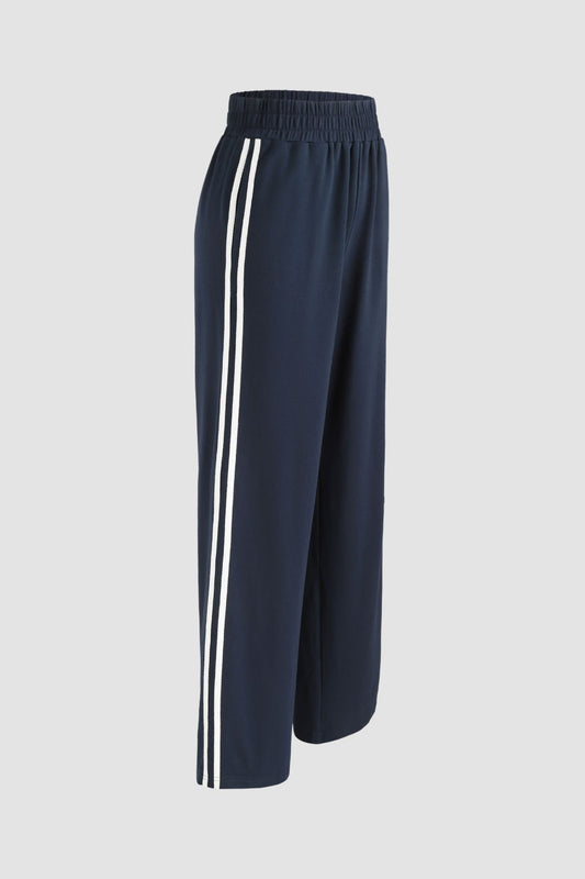 Blue Wide Leg Contrasting Trim Sweatpants
