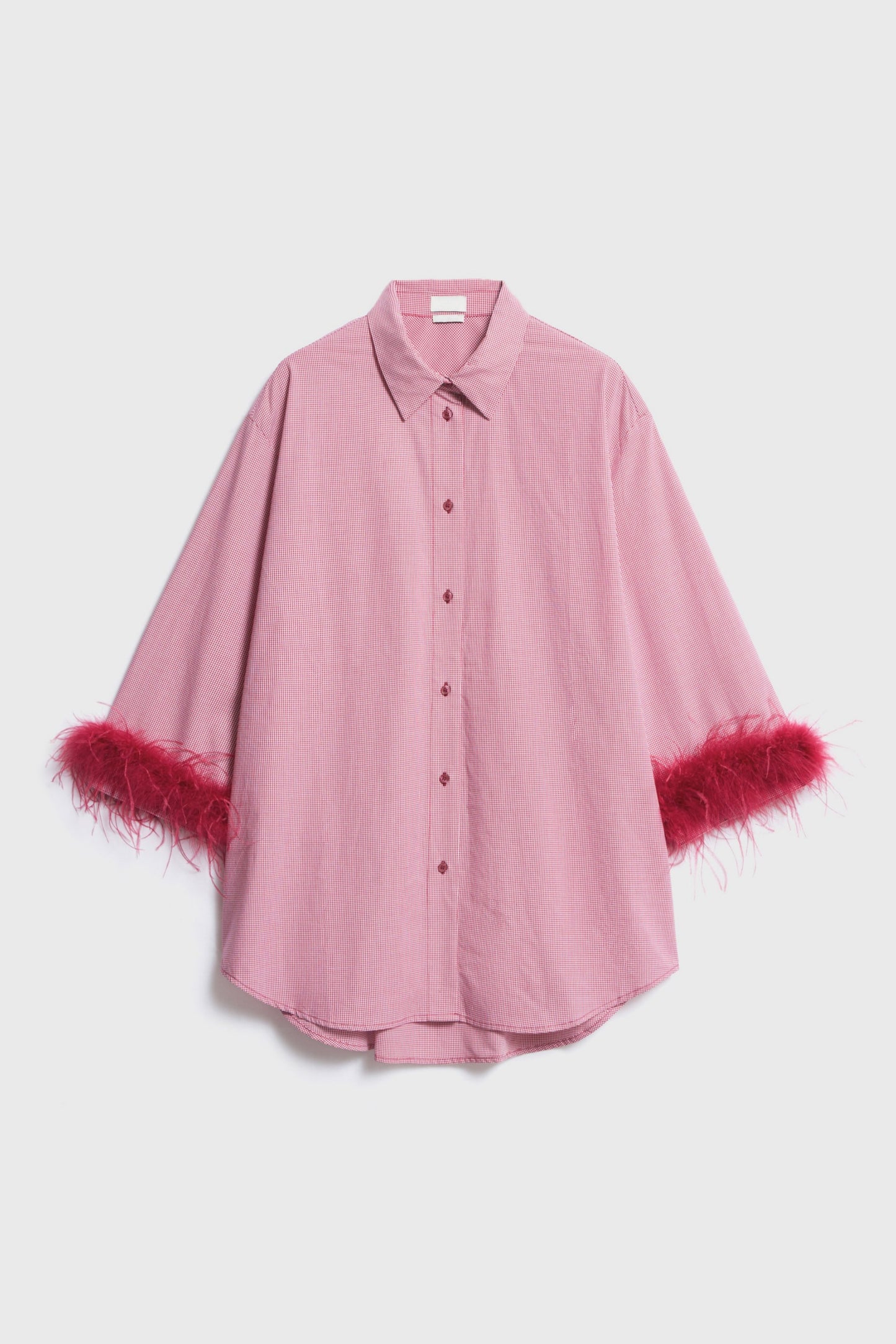 Red Plaid Shirt with Detachable Feather
