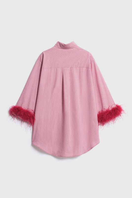 Red Plaid Shirt with Detachable Feather