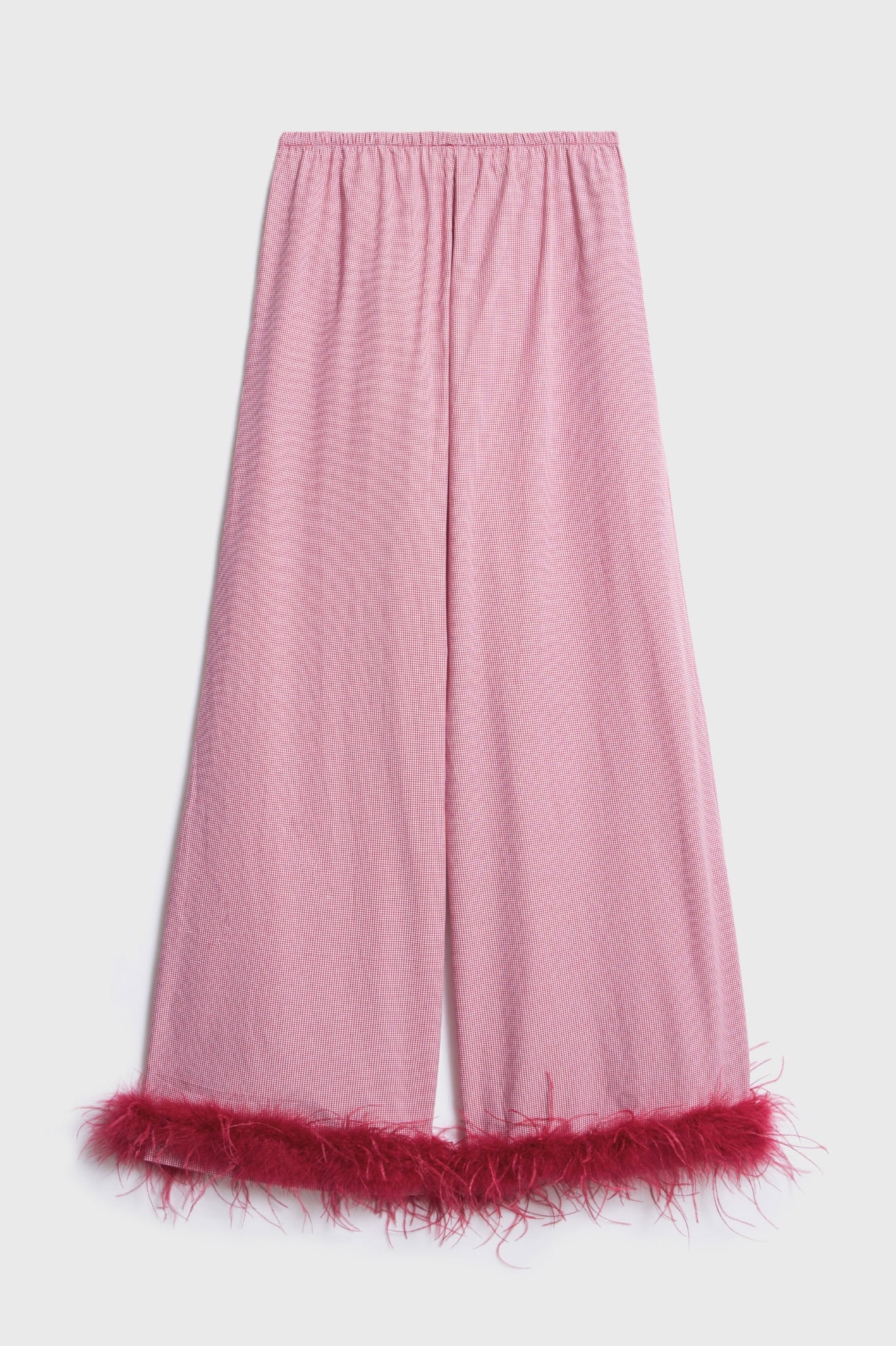 Red Plaid Trousers with Detachable Feather
