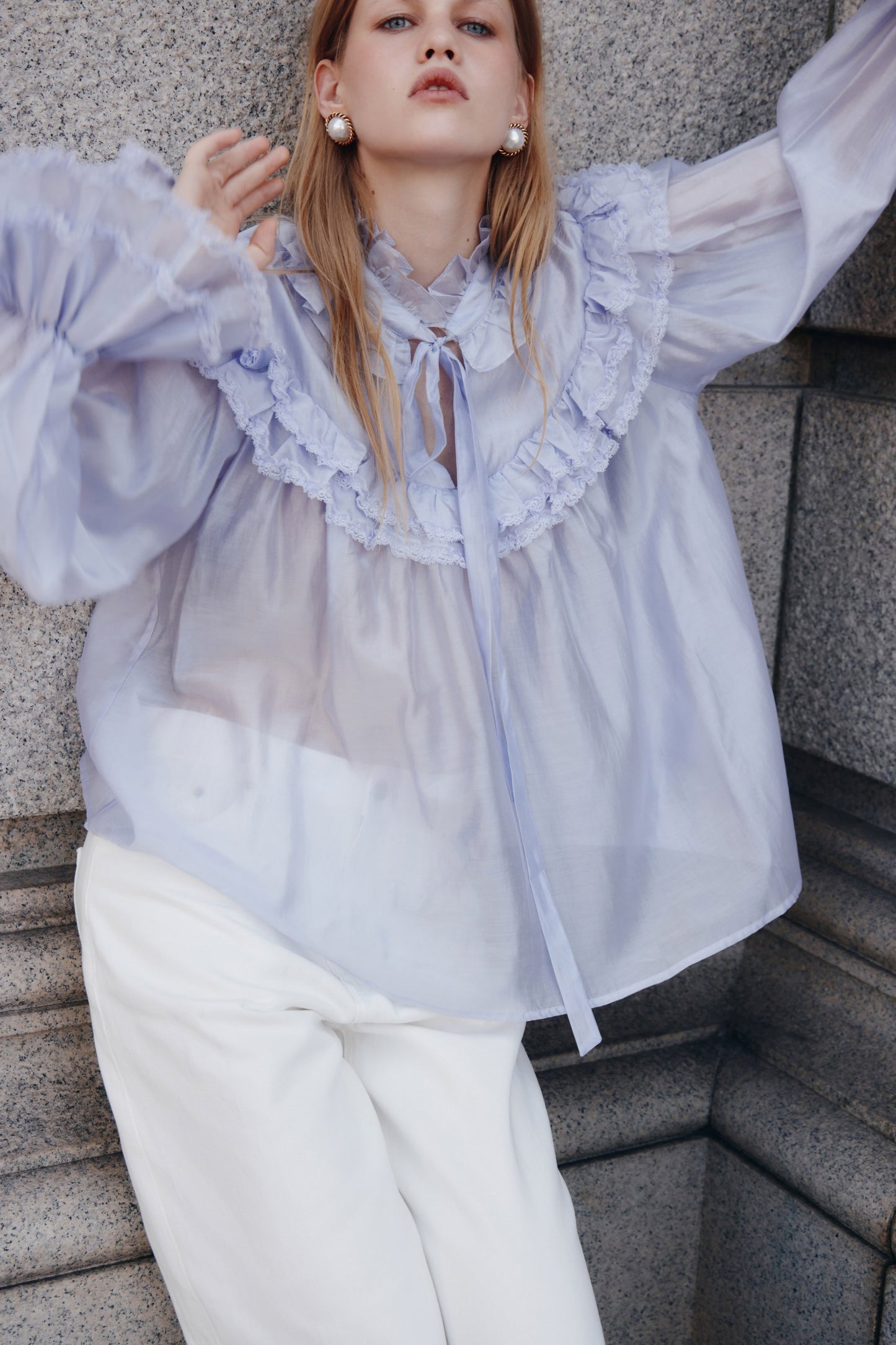 Purple Trimmed Lace Blouse