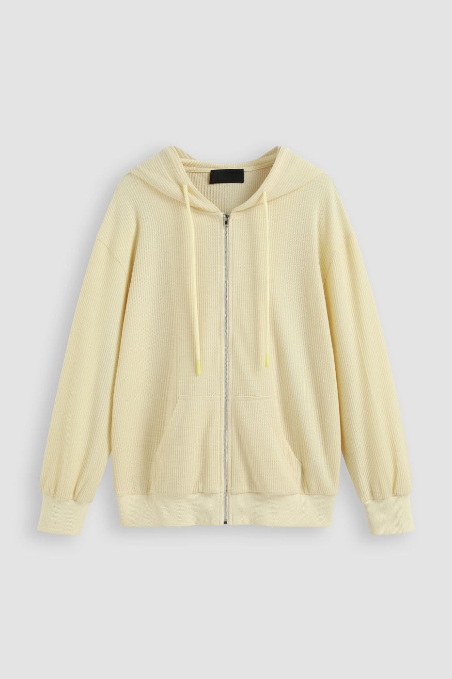 Beige Hooded Solid Zipper Long Sleeve Top