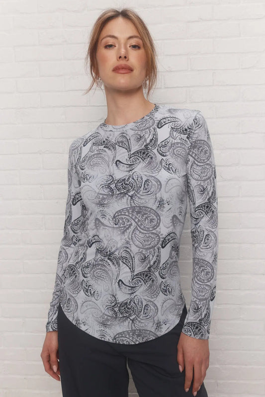 Grey Paisley Print Top