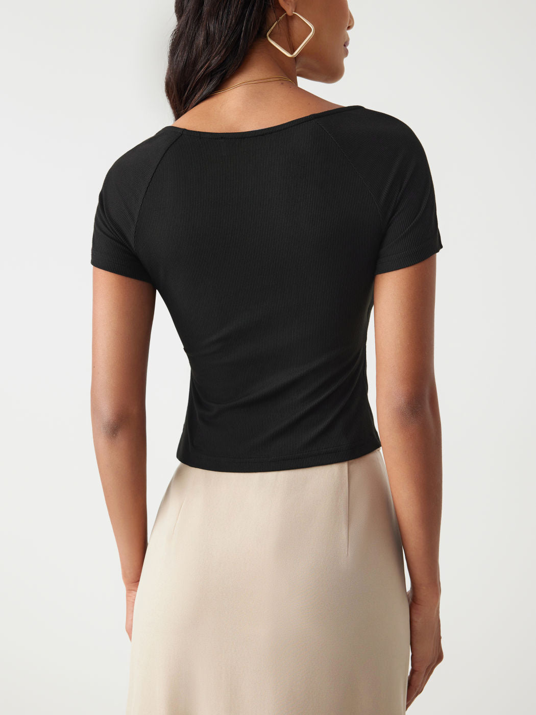 Black V Neck Short Sleeve Top