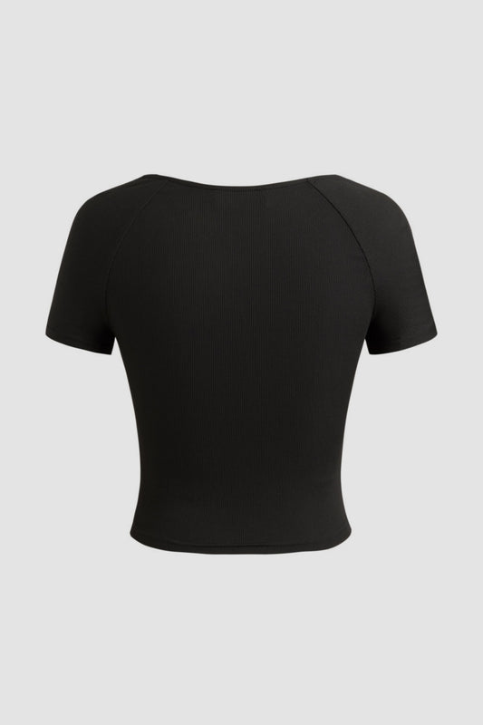 Black V Neck Short Sleeve Top