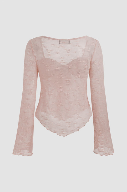 Pink Square Neck Lace Knotted Top