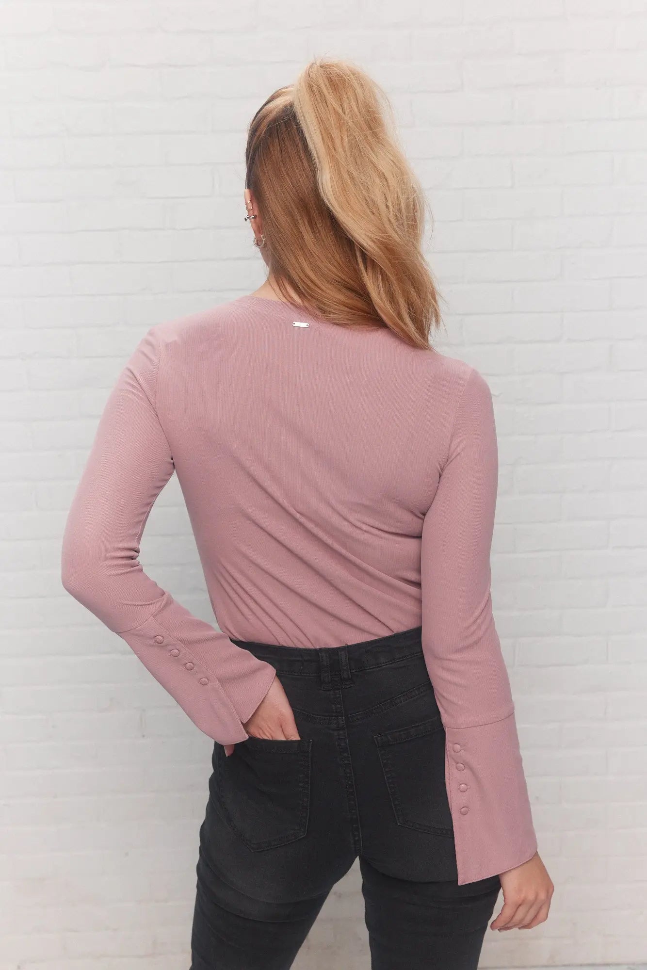 Pink Long Sleeve Fitted Top