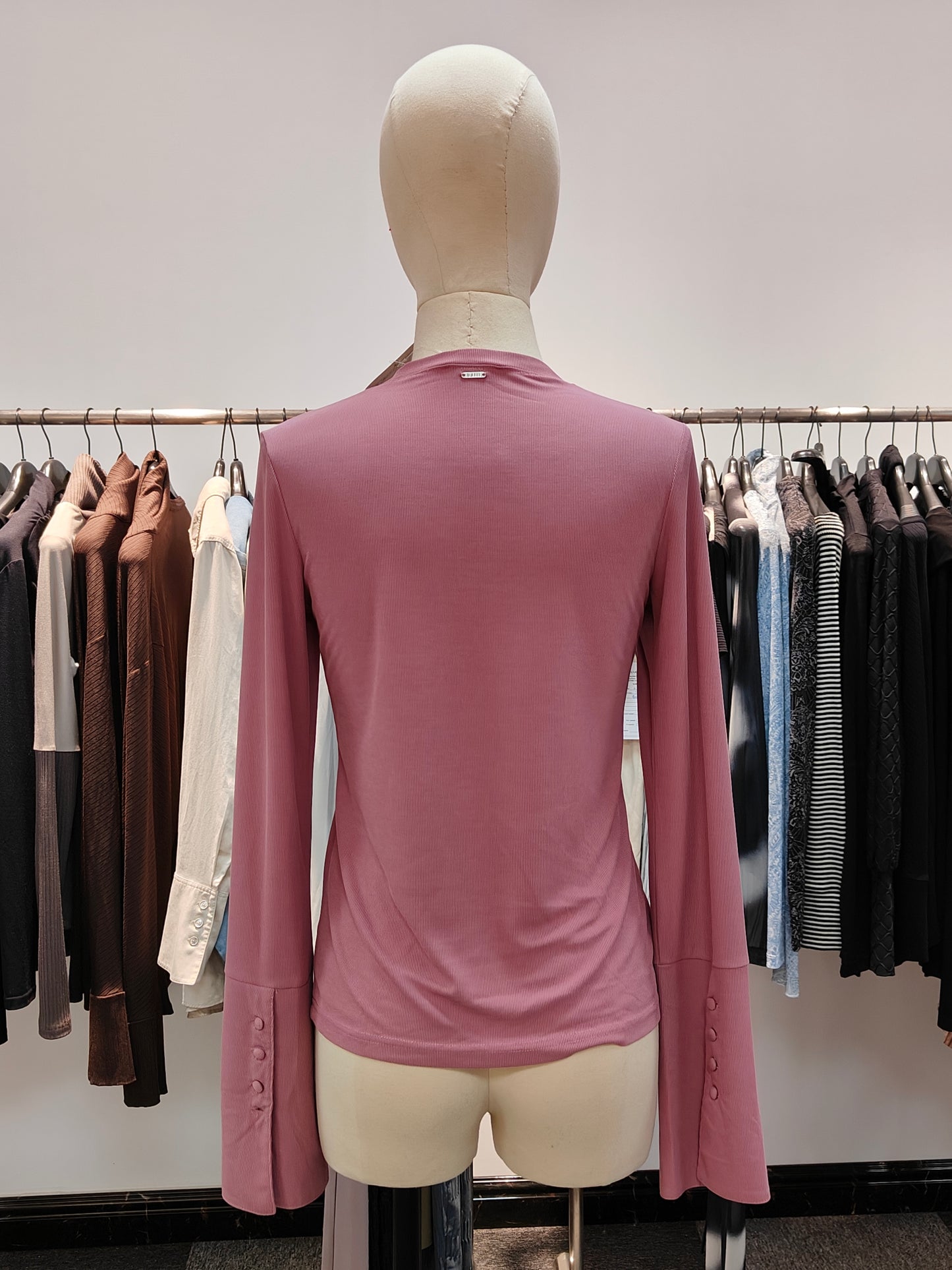 Pink Long Sleeve Fitted Top