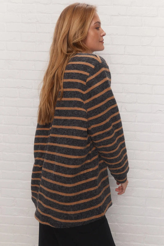 Grey Striped Pullover Sweater