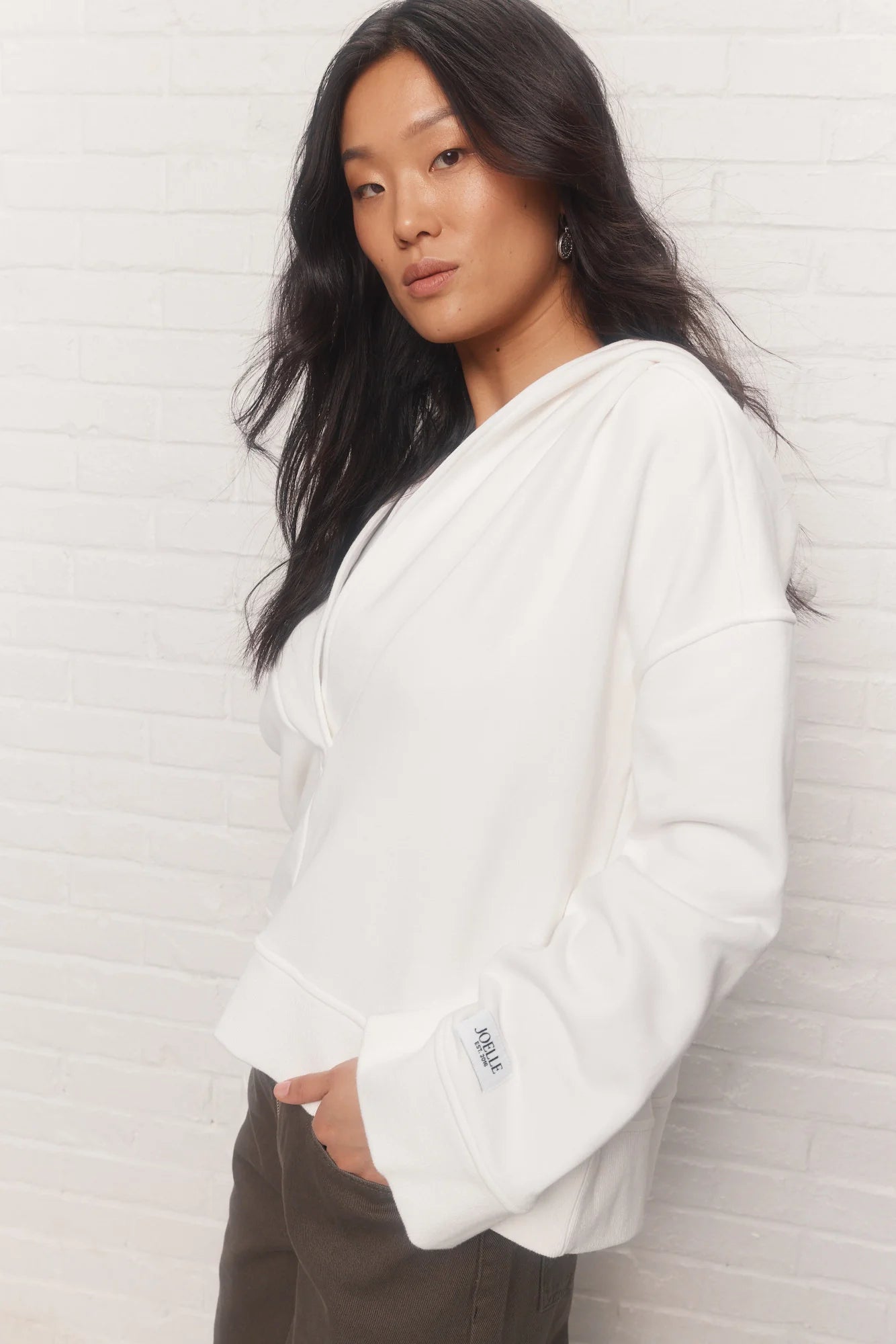 White Scooped Collar Hoodie