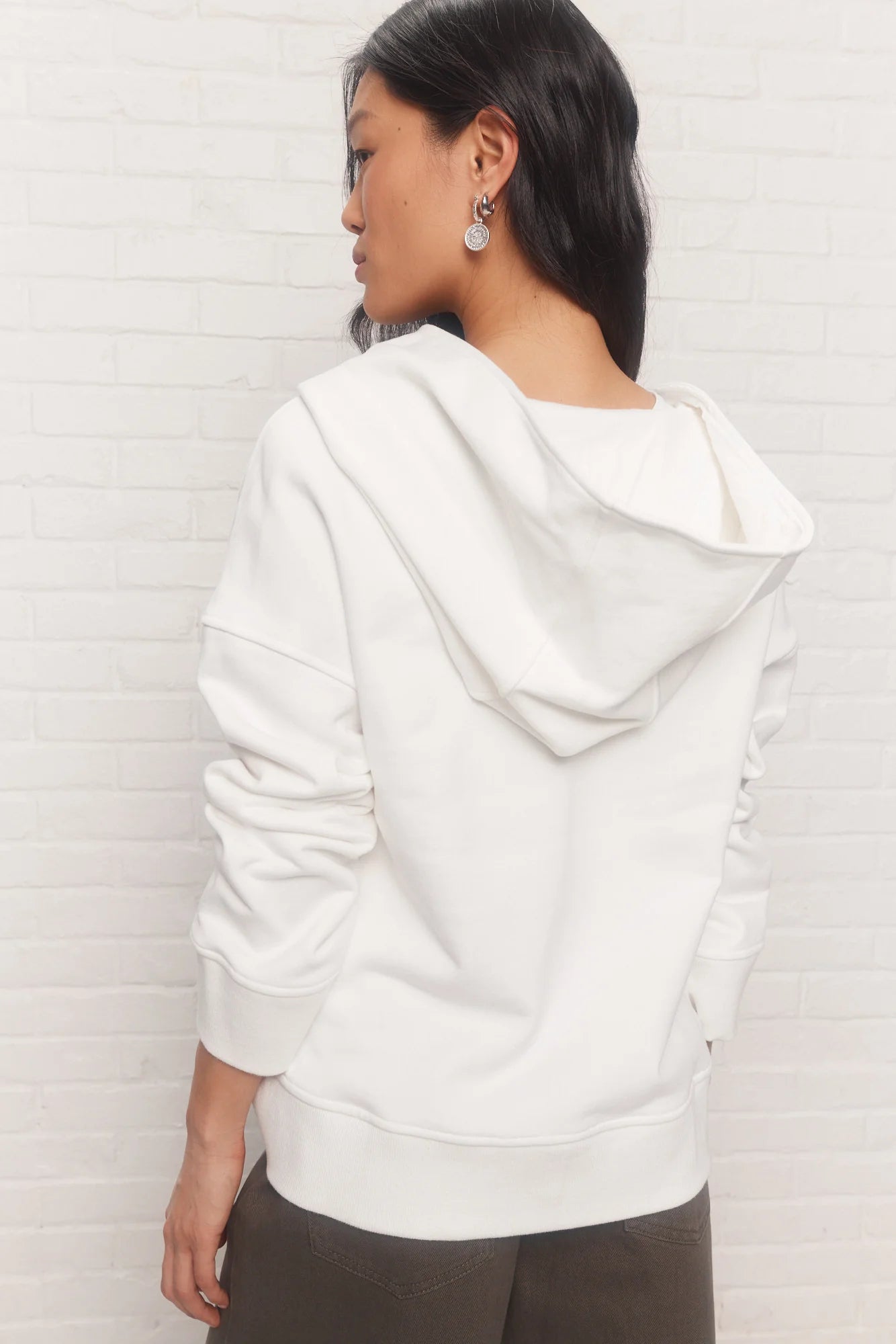 White Scooped Collar Hoodie
