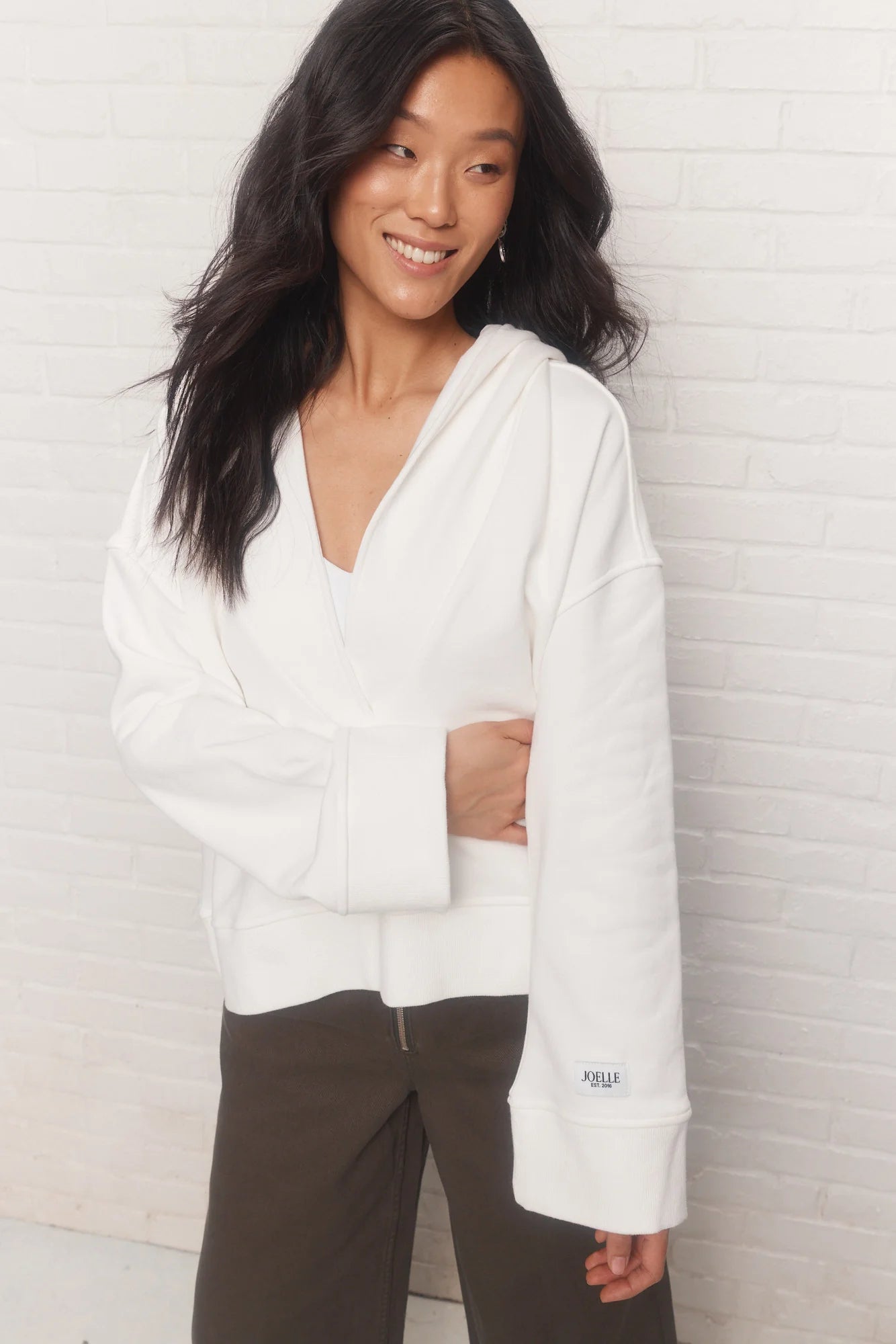 White Scooped Collar Hoodie