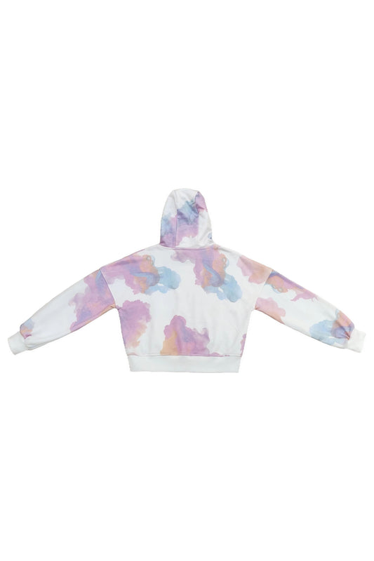White Tie Dye Hooded Top