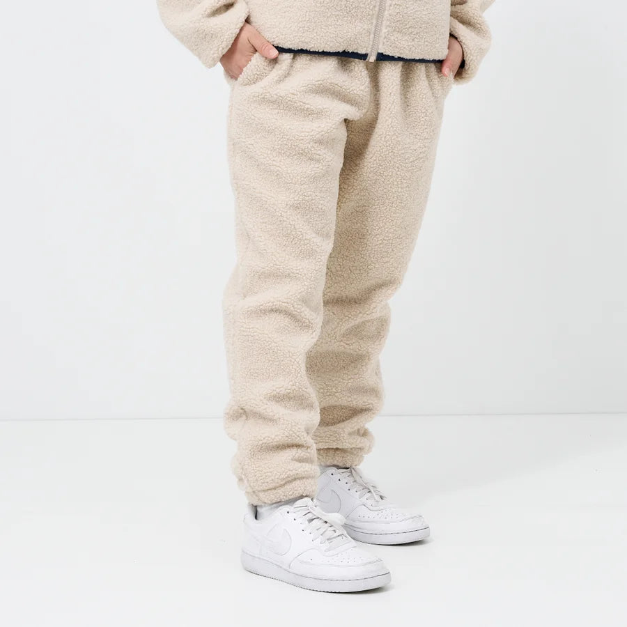 Kids Cream Sherpa Fleece Jogger Pants