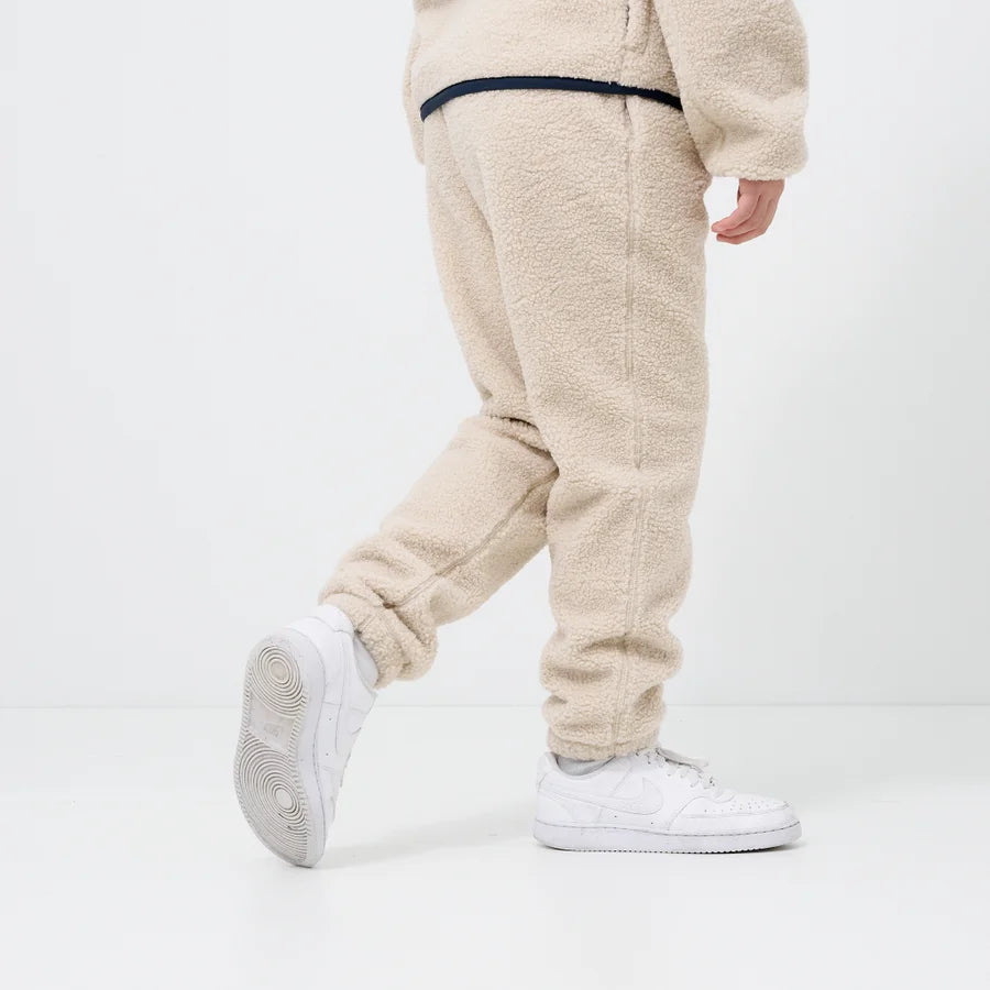 Kids Cream Sherpa Fleece Jogger Pants