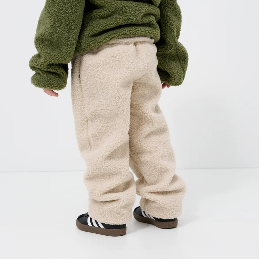 Kids Cream Sherpa Fleece Jogger Pants