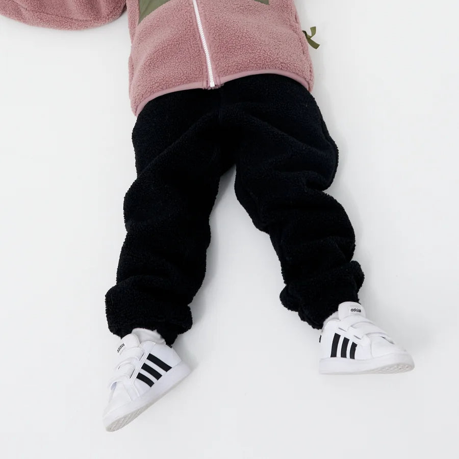 Kids Black Sherpa Fleece Jogger Pants