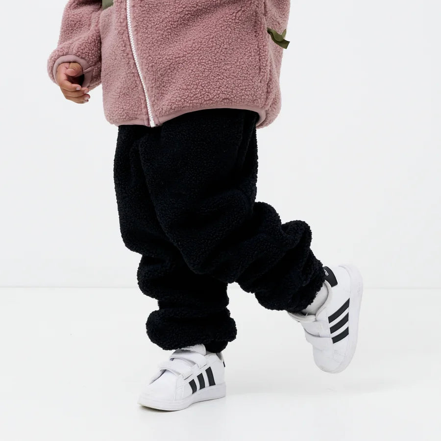 Kids Black Sherpa Fleece Jogger Pants