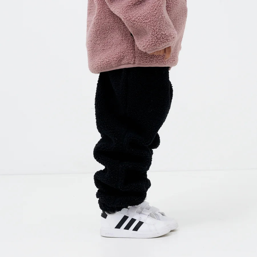 Kids Black Sherpa Fleece Jogger Pants