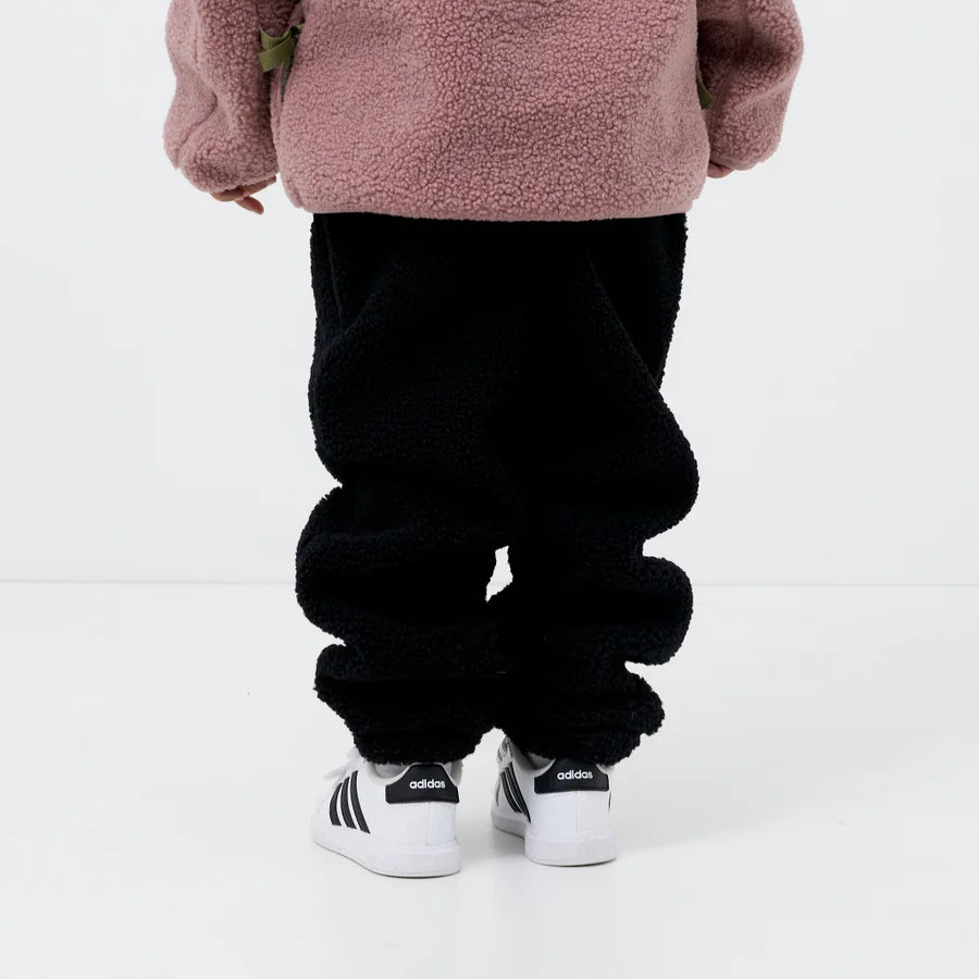 Kids Black Sherpa Fleece Jogger Pants