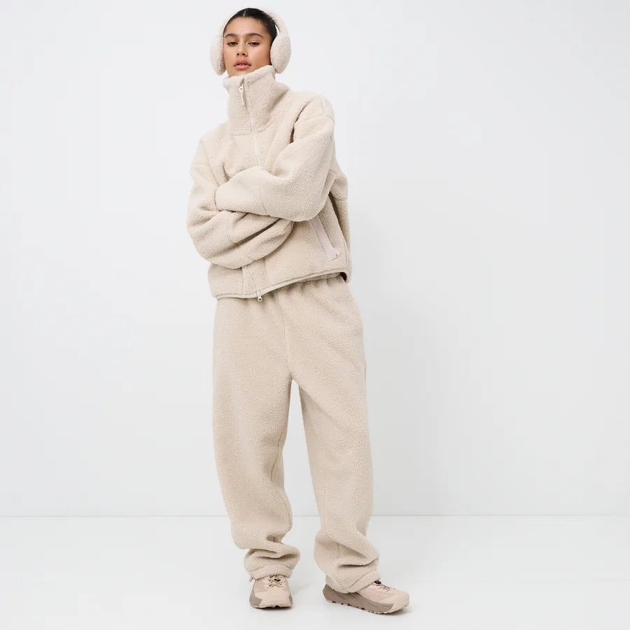 Cream Sherpa Fleece Jogger Pants