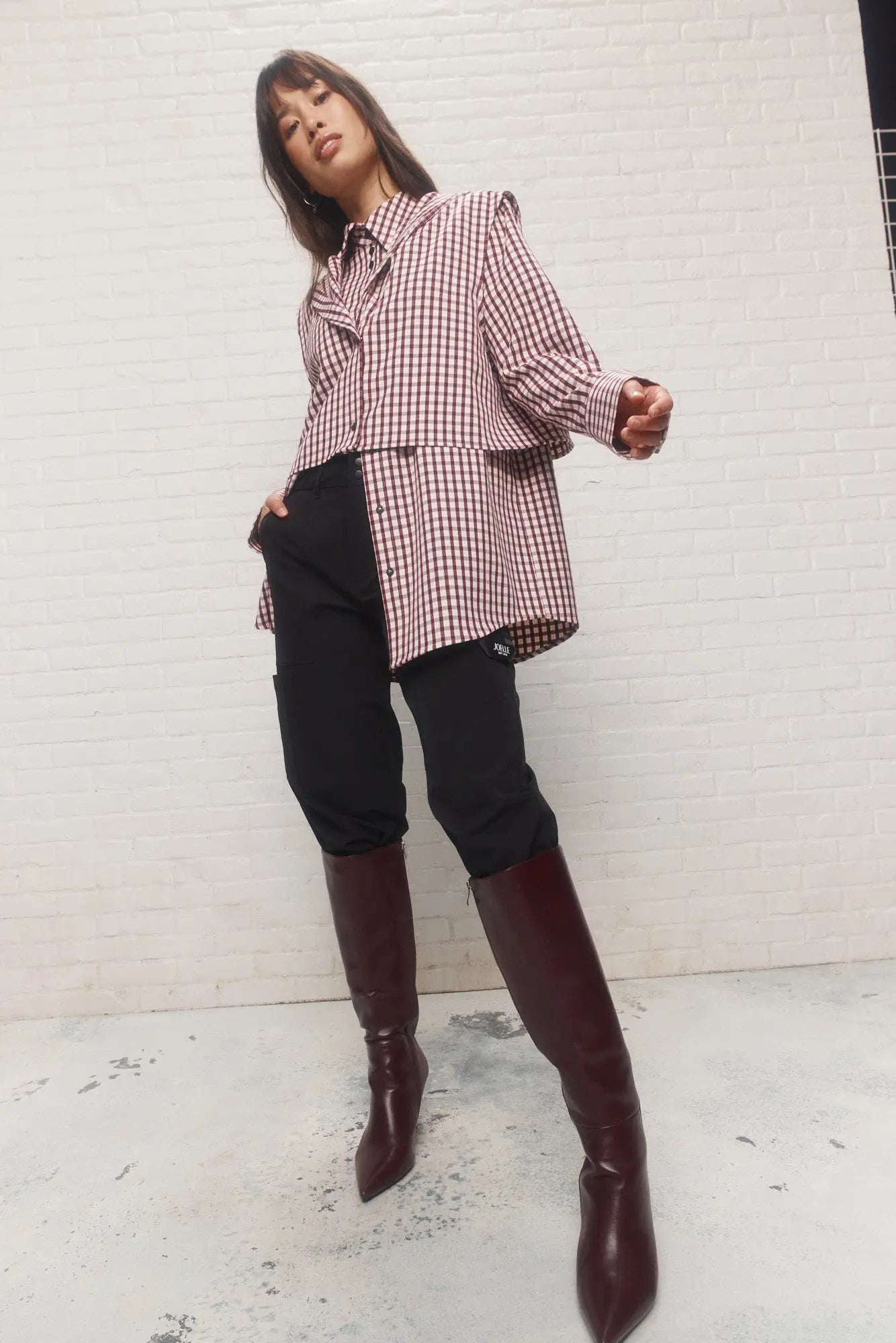 Red and White Plaid Hooded Shirt