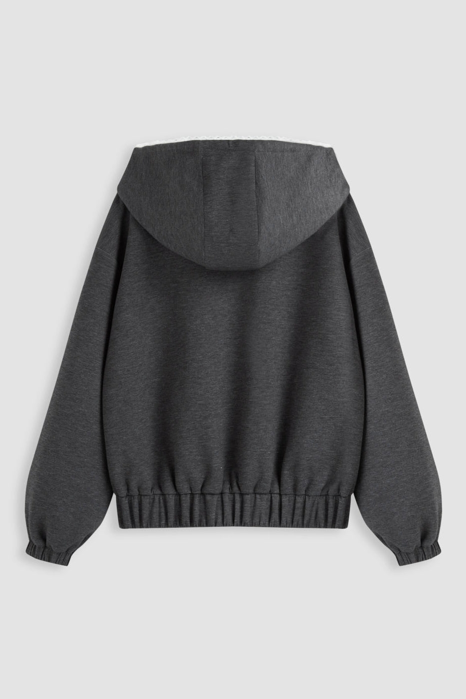 Grey Terry Gingham Lace Trim Hoodie