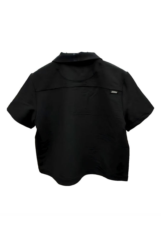 Black Workwear Lapel Collar Zip T-shirt