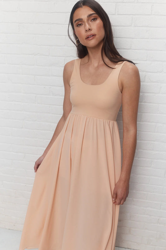 Peach U-neckline Sleeveless Maxi Dress