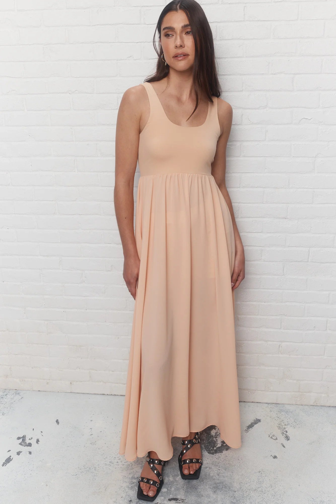 Peach U-neckline Sleeveless Maxi Dress