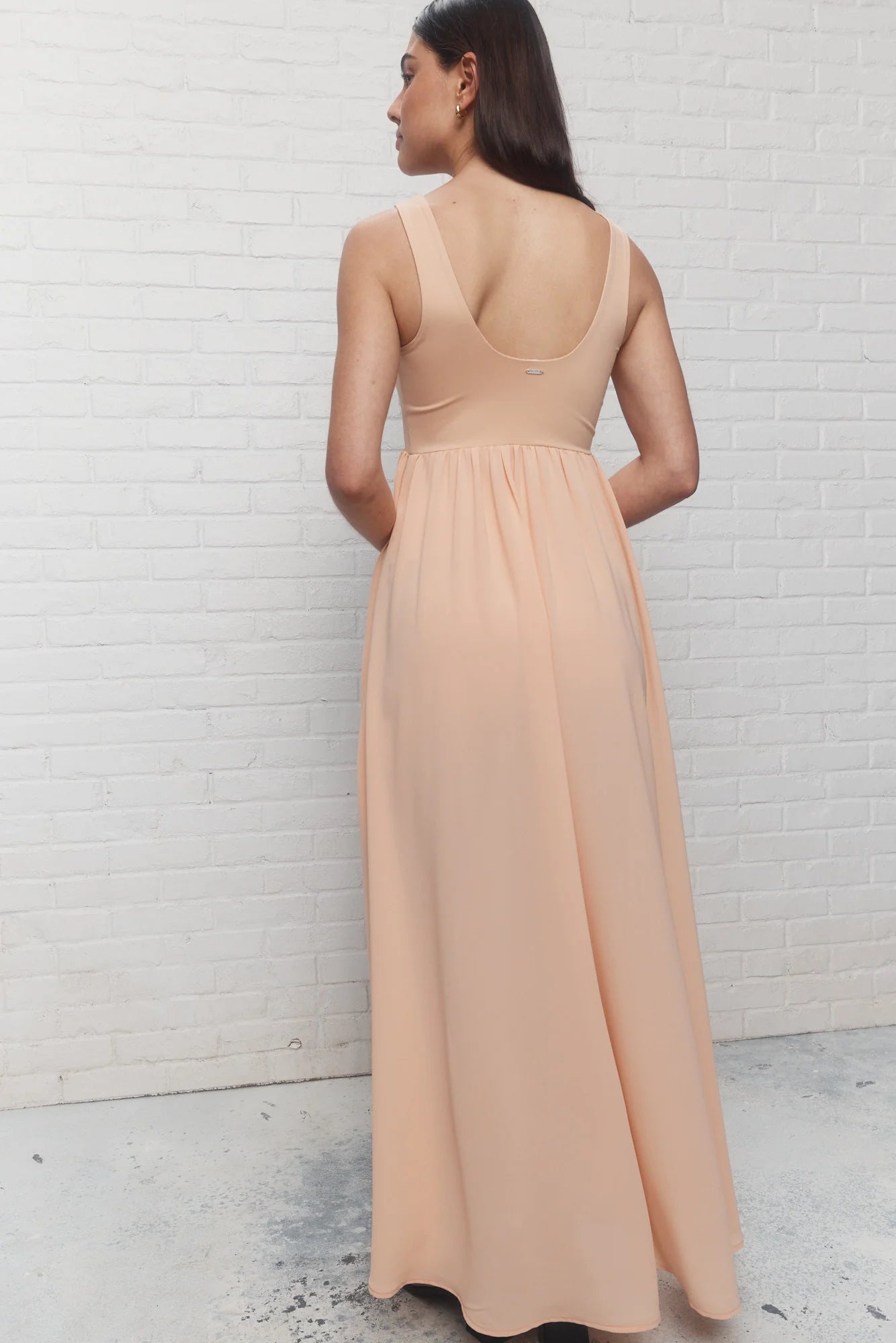 Peach U-neckline Sleeveless Maxi Dress