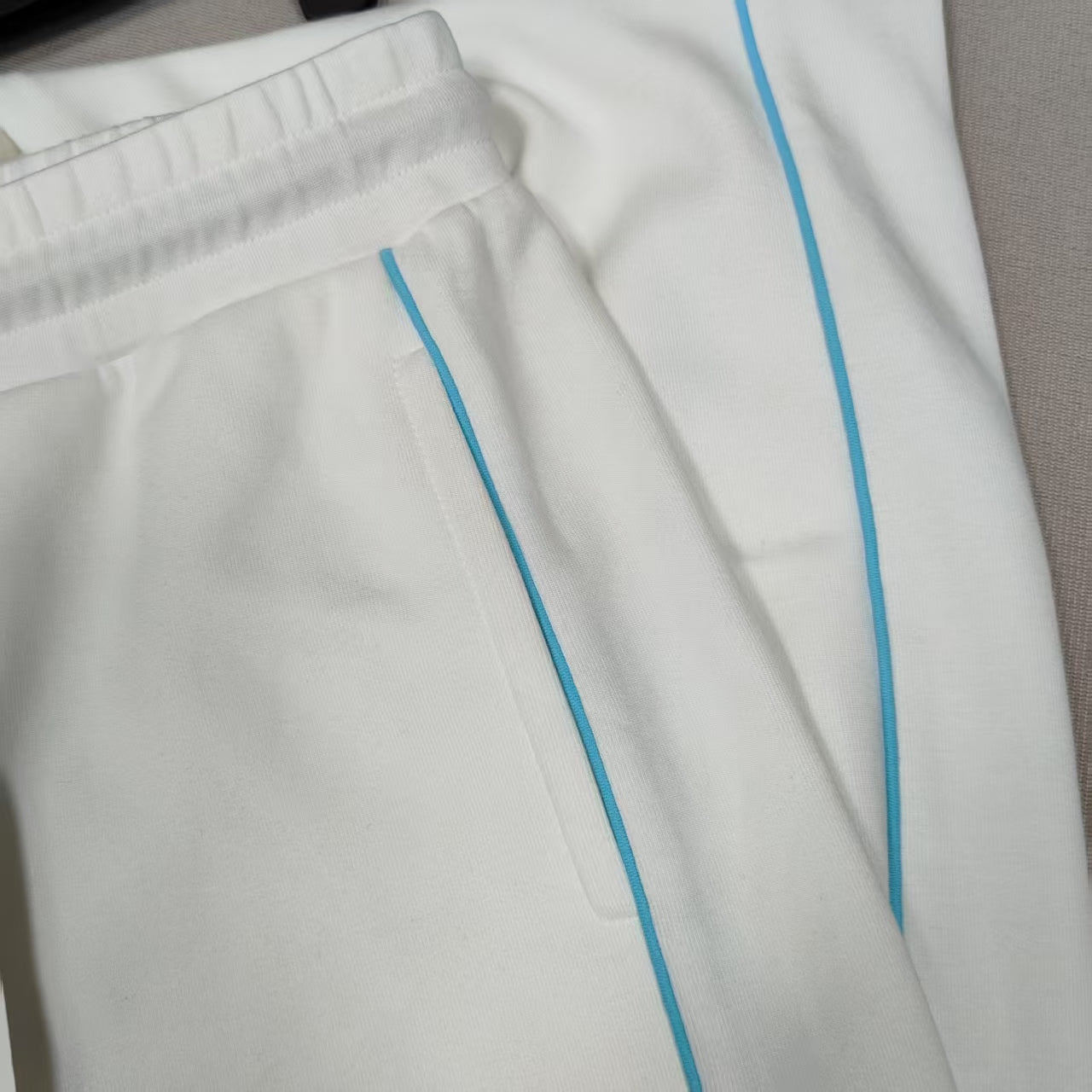 White Straight Leg Contrasting Trim Sweatpants