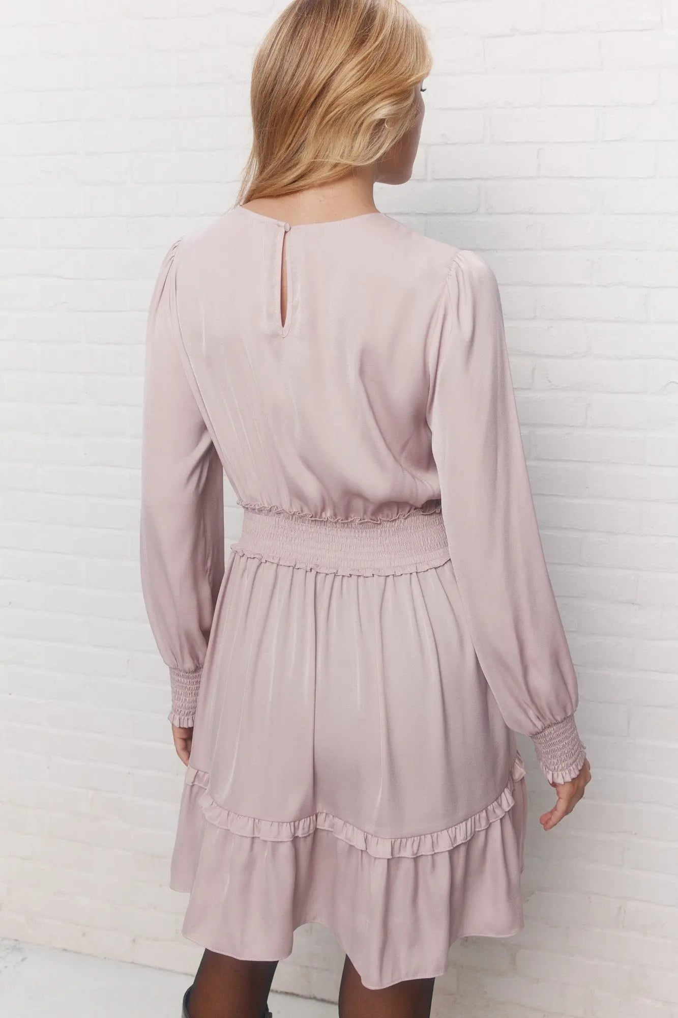 Pink Long-sleeved Dress with Ruffles