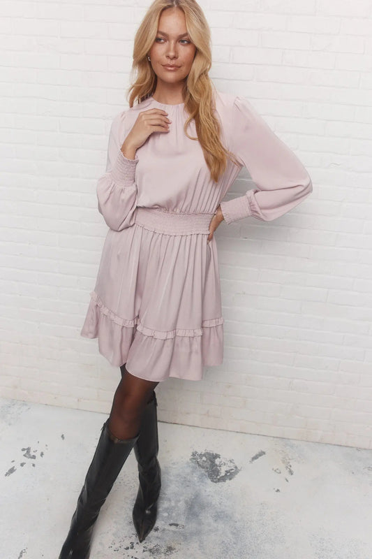 Pink Long-sleeved Dress with Ruffles