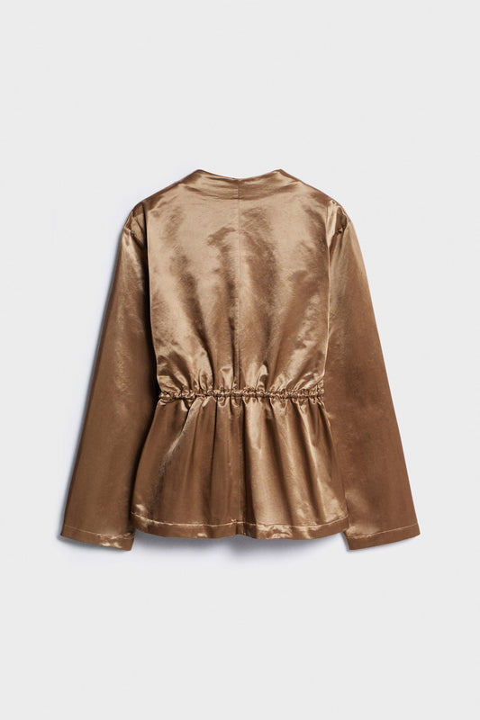 Brown Drawstring Cotton-blend Shirt with flared hem