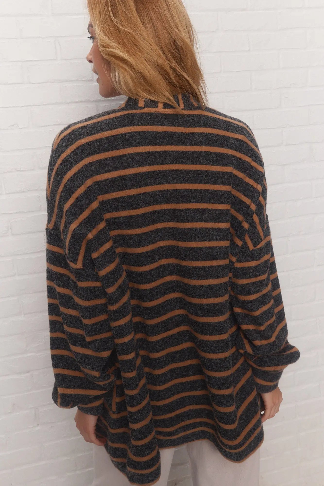 Grey Loose Striped Cardigan