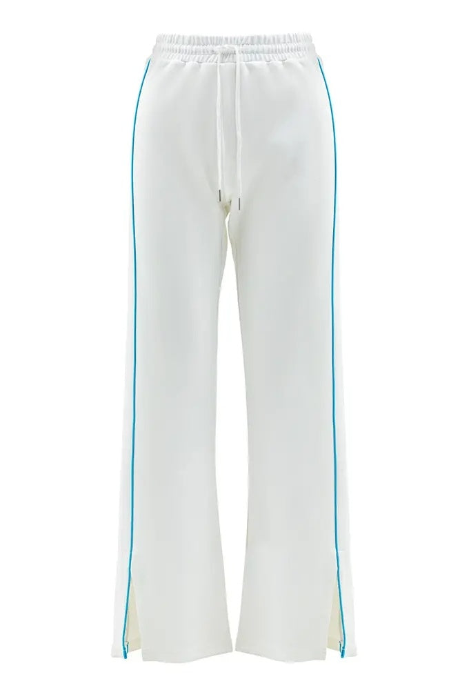 White Straight Leg Contrasting Trim Sweatpants