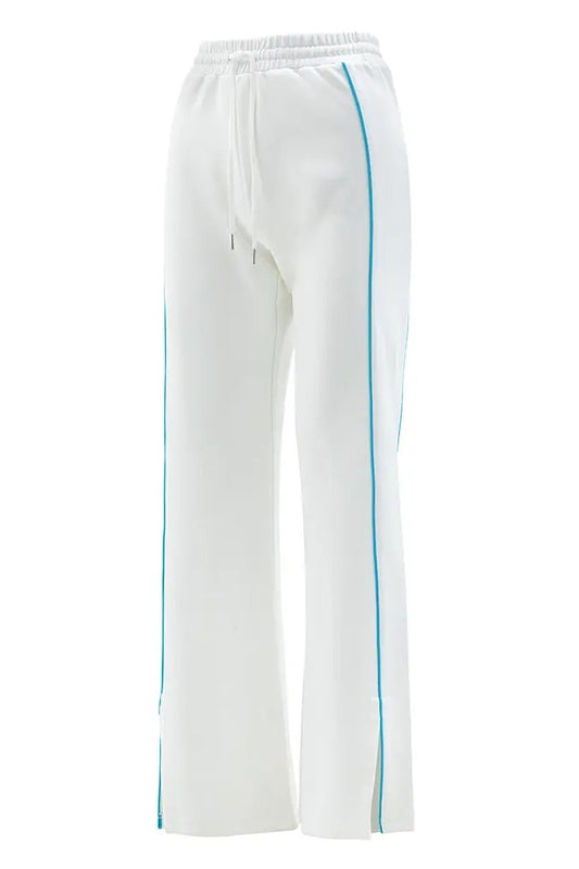 White Straight Leg Contrasting Trim Sweatpants
