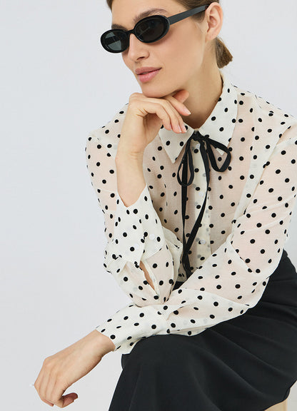 White Polka Dot Print Blouse